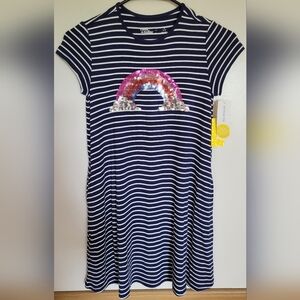 NWT Rumi+Ryder Girls Blue Striped Rainbow Sequin Dress Size Medium 8-10